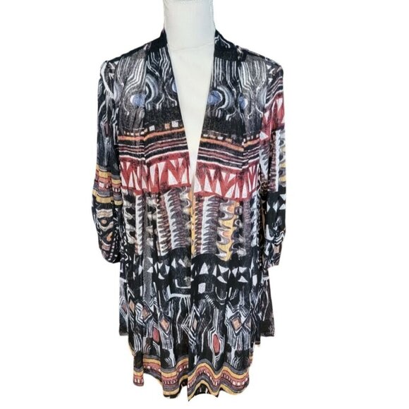 Ali Miles Aztec Design Black, Burnt Orange and Gold Open Cardigan Casual Jacket - Picture 1 of 5